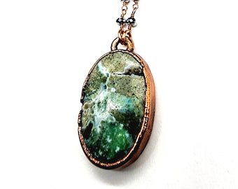 Teardrop Chrysocolla Necklace // Electroformed Jewelry // Pyrite Beaded Chain // Rocks and Minerals