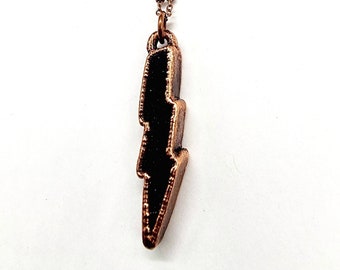 Blue Goldstone Lightning Bolt Necklace // Electroformed Jewelry // Soldered Copper Chain