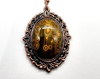 Ocean Jasper Necklace // Ornate Vintage Frame // Electroformed Jewelry // Soldered Copper Chain