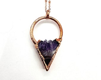 Amethyst V Necklace // Electroformed Jewelry // Soldered Copper Chain // Carved Stone