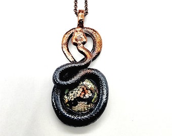 Snakeskin Agate Serpent Necklace // Electroformed Jewelry // Soldered Copper Chain // Snake Jewelry, Wrasse Fossil