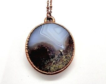 Moss Agate Necklace // Electroformed Jewelry // Soldered Copper Chain // Metaphysical Jewelry