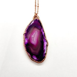 Magenta Agate Necklace // Electroformed Jewelry // Soldered Copper Chain // Crystal Necklace