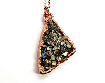 Freeform Pyrite Necklace // Electroformed Jewelry // Soldered Copper Chain // Fool's Gold // Metaphysical Jewelry