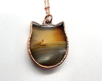 Karneol Katze Halskette // Elektrogeformter Schmuck // Gelötete Kupferkette // August Geburtsstein // Heilstein // Metaphysisch