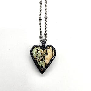 Snakeskin Agate Heart Necklace // Electroformed Jewelry // Soldered Gunmetal Chain // Snake Jewelry, Wrasse Fossil