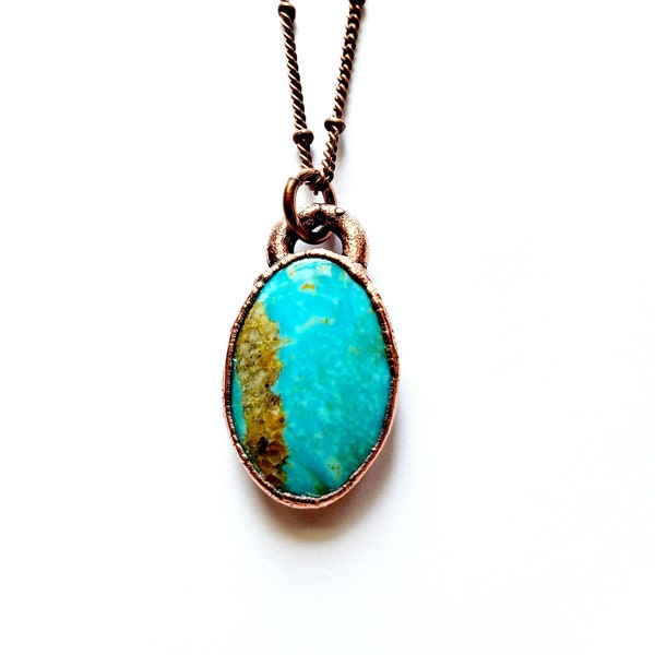 Royston Ribbon Turquoise Necklace // Electroformed Copper // Soldered Copper Chain