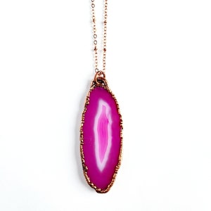 Hot Pink Agate Necklace // Electroformed Jewelry // Soldered Copper Chain // Agate Necklace