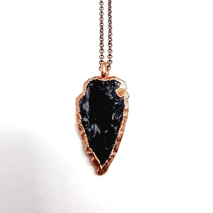 Obsidian Arrowhead Necklace // Electroformed Jewelry // Soldered Copper Chain