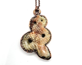 Carved Sunstone Moonstone Serpent Necklace // Electroformed Jewelry // Soldered Copper Chain