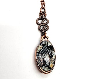 Snakeskin Agate Necklace // Electroformed Jewelry // Soldered Copper Chain // Snake Jewelry, Wrasse Fossil