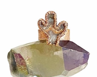 Size 8, Amethyst Cactus Copper Ring // Electroformed Jewelry // Wide Band, Southwest