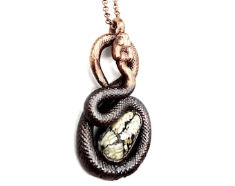 Snakeskin Agate Serpent Necklace // Electroformed Jewelry // Soldered Copper Chain // Snake Jewelry, Wrasse Fossil