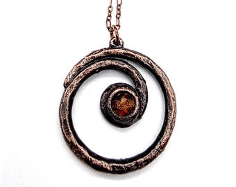 Orange Kyanite Spiral Necklace // Electroformed Jewelry // Soldered Copper Chain
