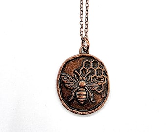 Antique Copper Honeybee Necklace // Soldered Copper Chain
