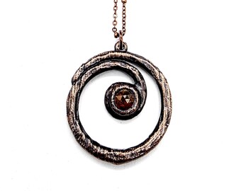 Orange Kyanite Spiral Necklace // Electroformed Jewelry // Soldered Copper Chain
