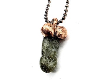 Labradorite Penis Necklace // Electroformed Jewelry // Copper Ball Chain,  Lil Pecker, Gemstone Penis, Gag Gift, Teenie Weenie