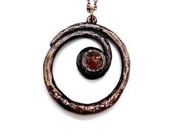 Orange Kyanite Spiral Necklace // Electroformed Jewelry // Soldered Copper Chain