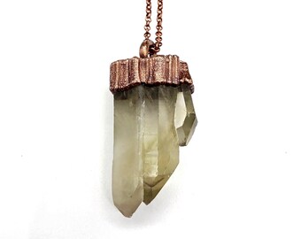 Citrine Lemurian Quartz Necklace // Electroformed Jewelry // Soldered Copper Chain