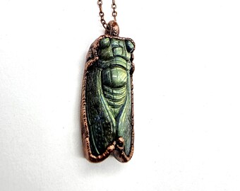 Carved Labradorite Cicada Necklace // Electroformed Jewelry // Soldered Copper Chain // Metaphysical Jewelry, Natural Stone Jewelry