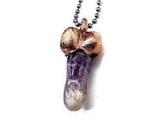 Amethyst Penis Necklace // Electroformed Jewelry // Copper Ball Chain // February Birthstone, Lil' Pecker