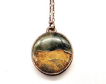 Picture Jasper Necklace // Electroformed Jewelry // Soldered Copper Chain