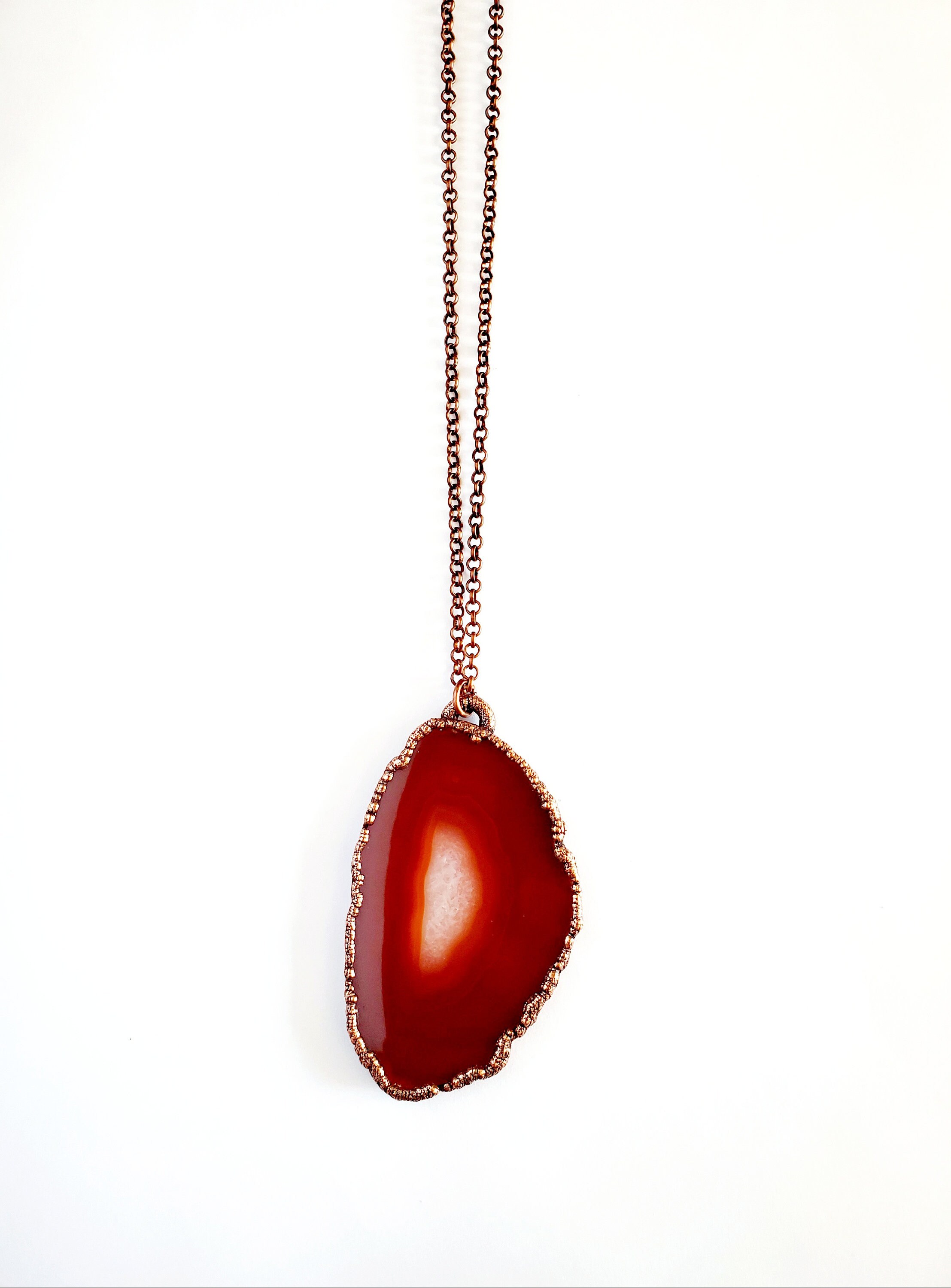 Burnt Orange Agate Necklace // Electroformed Jewelry // Antique
