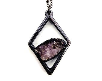 Amethyst Druzy Necklace // Electroformed Copper // Soldered Gunmetal Chain // Metaphysical Jewelry