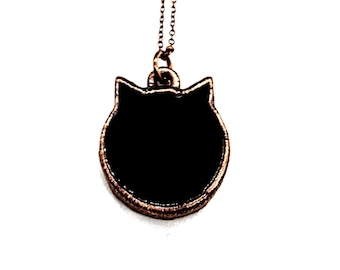 Obsidian Cat Necklace // Electroformed Jewelry // Soldered Copper Chain // Metaphysical Jewelry // Stone Jewelry // Cat Lover