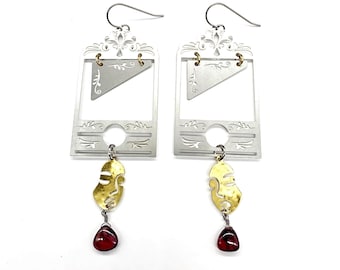 Heads Will Roll Crimson Rhodolite Garnet Guillotine Earrings // Titanium Ear Wires // Genuine Stones
