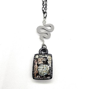 Snakeskin Agate Necklace // Electroformed Jewelry // Soldered Gunmetal Chain // Snake Jewelry, Wrasse Fossil