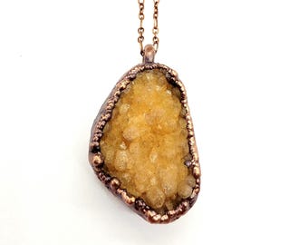 Citrine Cluster Necklace // Electroformed Jewelry // Soldered Copper Chain // Metaphysical, Crystals