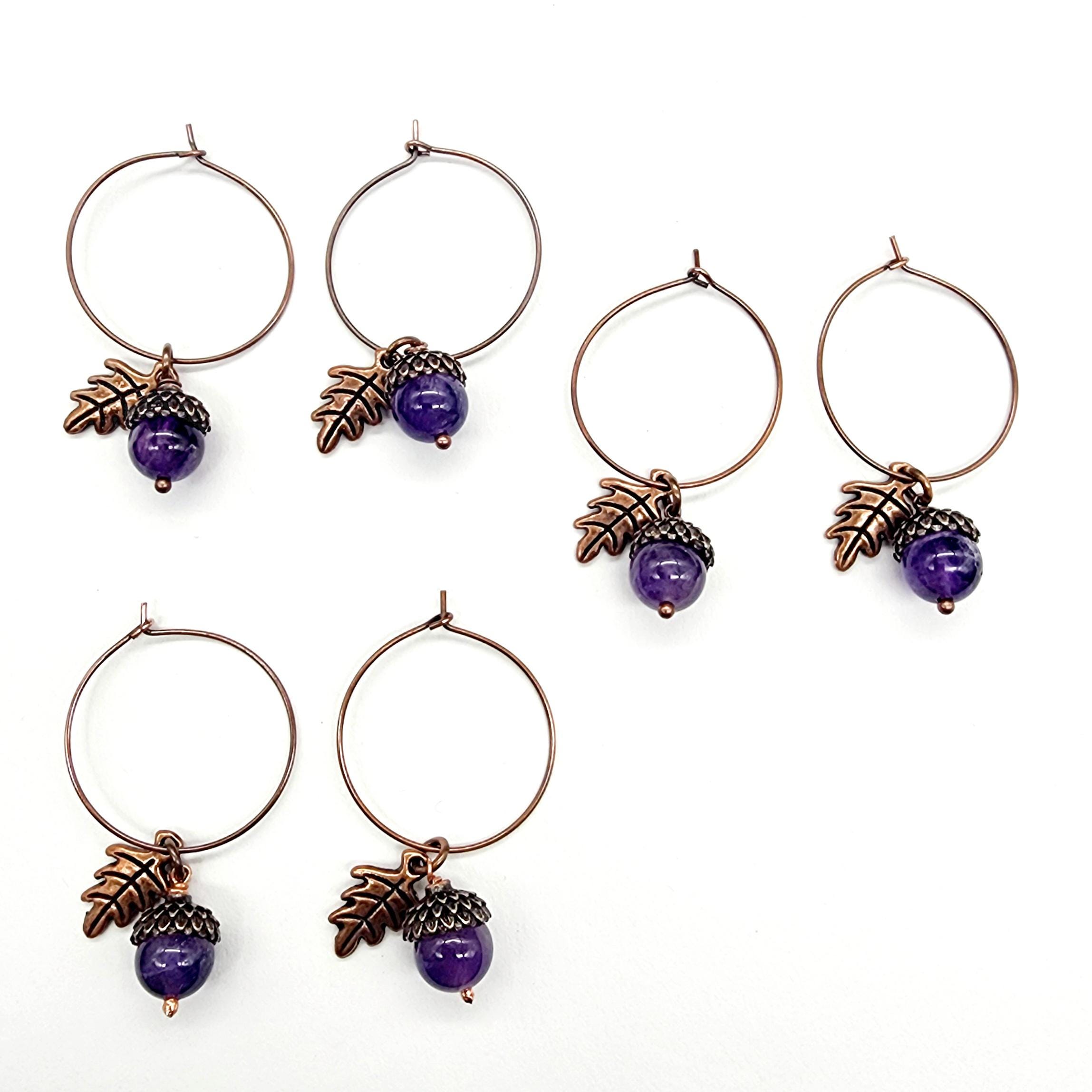 Amethyst Acorn Earrings // Copper Hoops // Fall Accessory - Etsy