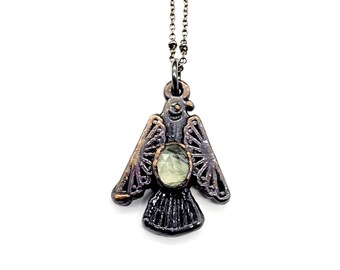 Prehnite Thunderbird Necklace // Electroformed Jewelry // Soldered Gunmetal Chain