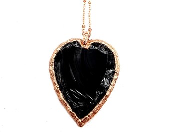 Knapped Obsidian Heart Necklace // Electroformed Jewelry // Soldered Copper Chain // Metaphysical Jewelry