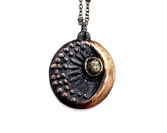 Labradorite Midnight Crescent Necklace // Electroformed Jewelry // Soldered Gunmetal Chain