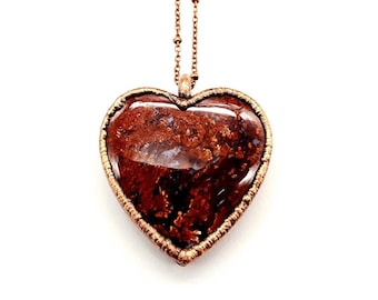 Moss Agate Heart Necklace // Electroformed Jewelry // Soldered Copper Chain // Natural Stone, Metaphysical Jewelry
