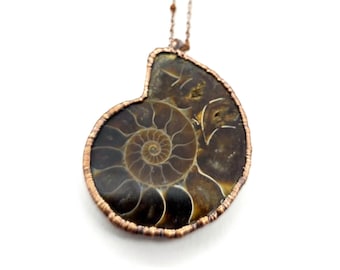 Ammonite Fossil Necklace // Electroformed Copper // Soldered Copper Chain // Extinct, Prehistoric