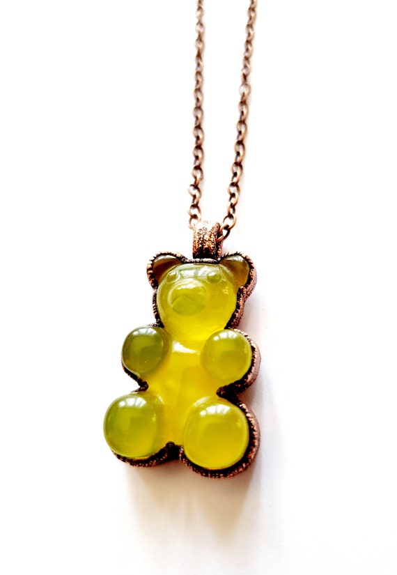 Yellow Gummy Bear Necklace Electroformed Jewelry Soldered