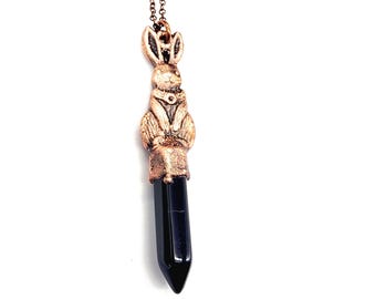 Obsidian Rabbit Necklace// Electroformed Jewelry // Soldered Copper Chain // Metaphysical Jewelry // Stone Jewelry