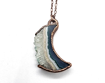Amethyst Crescent Moon Necklace // Electroformed Jewelry // Soldered Copper Chain
