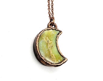 Petite Chrysoprase Moon Necklace // Electroformed Jewelry // Soldered Copper Chain