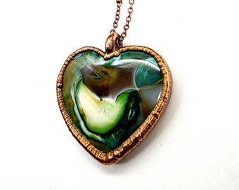 Rainbow Agate Heart Necklace // Electroformed Jewelry // Soldered Copper Chain // Unique Necklace