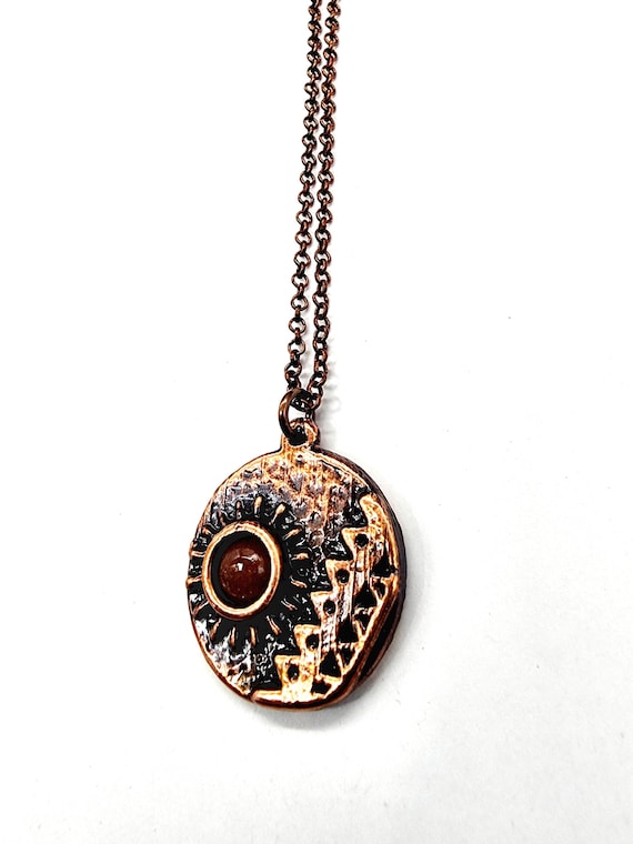 Collier Vintage Géométrique En Hématite Et Pierres Du Soleil - Occasion Bon état, Bijou Pierre