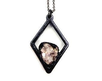 Amethyst Druzy Necklace // Electroformed Copper // Soldered Gunmetal Chain // Metaphysical Jewelry