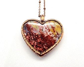 Ocean Jasper Heart Necklace // Electroformed Jewelry // Soldered Copper Chain // Love // Valentines Day