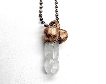 Clear Quartz Crystal Penis Necklace // Electroformed Jewelry // Copper Ball Chain // Crystal Necklace