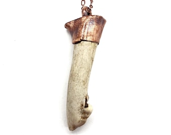 Naturally Shed Deer Antler Tip Necklace // Electroformed Jewelry // Soldered Copper Chain
