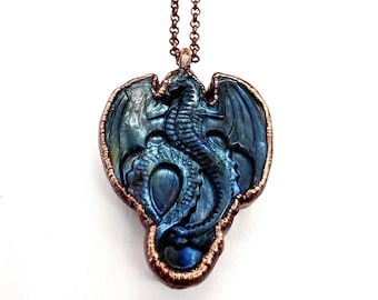 Carved Labradorite Dragon Necklace // Electroformed Jewelry // Soldered Copper Chain // Metaphysical Jewelry
