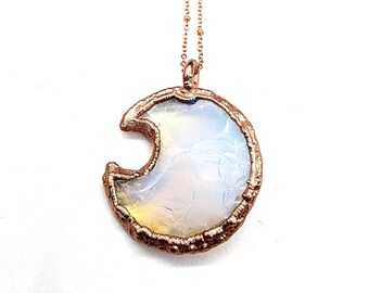 Knapped Opalite Crescent Moon Necklace // Electroformed Jewelry // Soldered Copper Chain // Moon Child // Moon Goddess